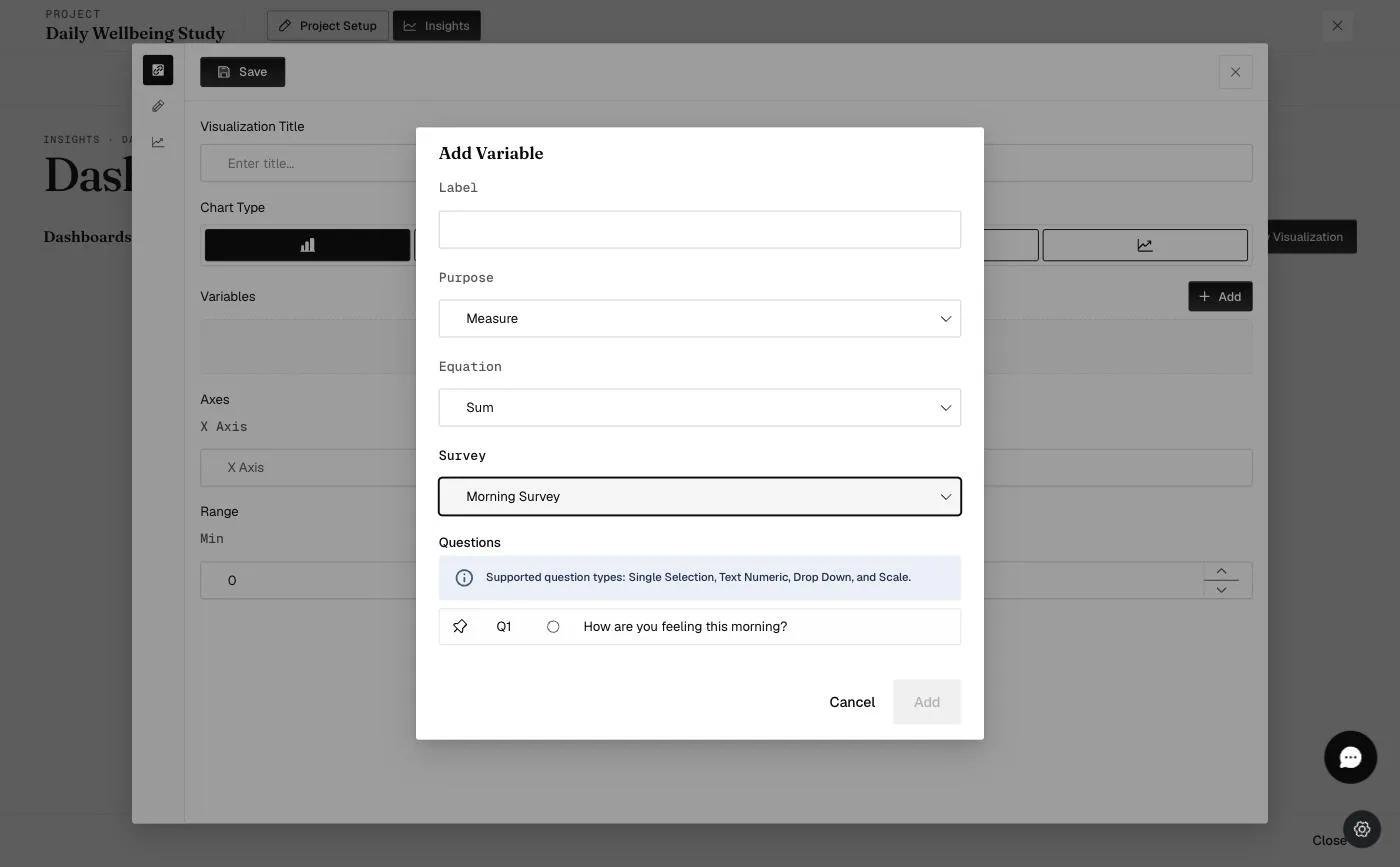 Selecting the source Survey for a chart variable