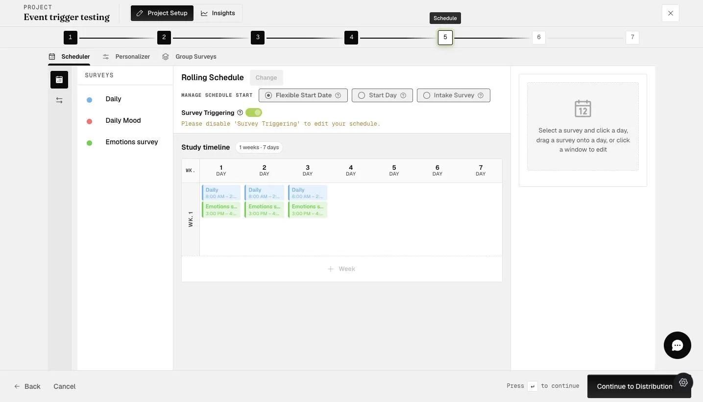 The Schedule step with Survey Triggering enabled